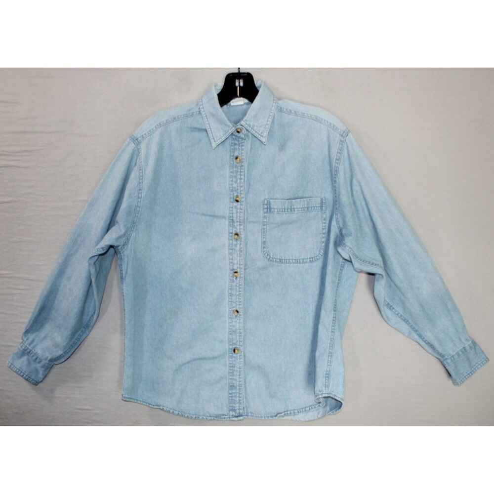 Unbranded Womens Shirt Medium Blue Chambray Thin Denim Top Sleeve M